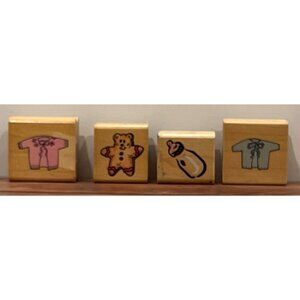 Set Of 4 Baby-Themed Rubber Stamps On Wooden Blocks Delta & Stampendous